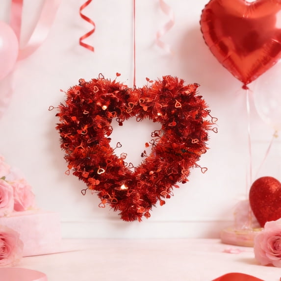Tyidzon Valentines Wreath 14" Red Artificial Heart-shaped Valentines Day Wreath for Front Door Wall Valentine's Day Decorations Gifts Anniversary Wedding