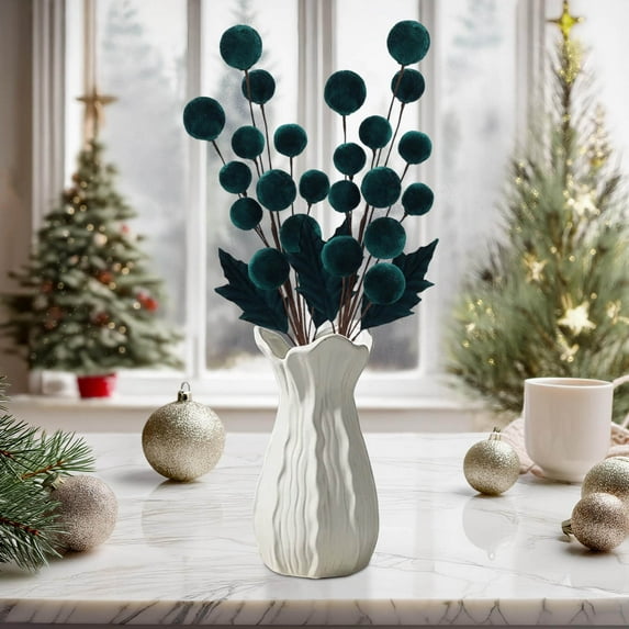Tyidzon Velvet Christmas Balls Picks, 22" Handmade Christmas Ball Ornaments Bouquet 12 Balls Xmas Tree Branches for Vase DIY Crafts Office Home Decor(Dark Green)