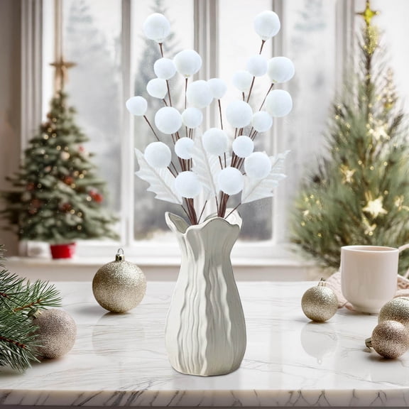 Tyidzon Velvet Christmas Balls Picks, 22" Handmade Christmas Ball Ornaments Bouquet 12 Balls Xmas Tree Branches for Vase DIY Crafts Office Home Decor(White)