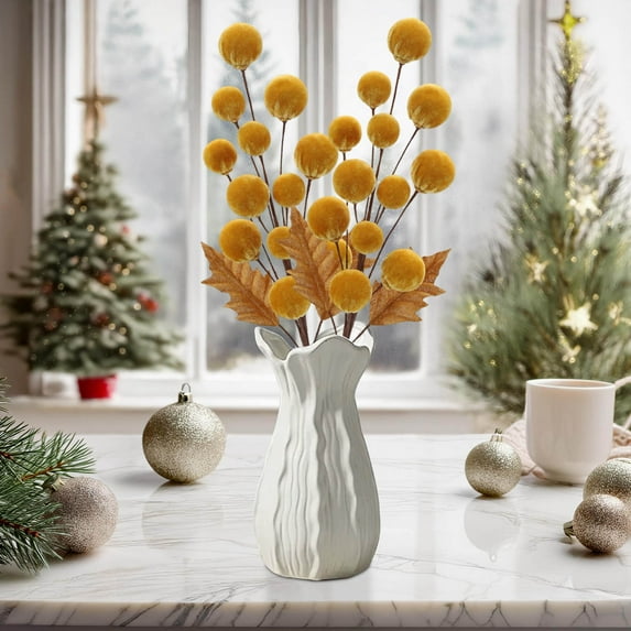 Tyidzon Velvet Christmas Balls Picks, 22" Handmade Christmas Ball Ornaments Bouquet 12 Balls Xmas Tree Branches for Vase DIY Crafts Office Home Decor(Yellow)