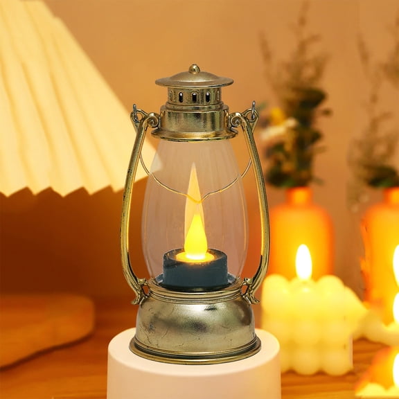 Tyidzon Vintage Lamp Christmas Decorations Snow Globes Lantern Christmas Small Oil Lamp, Mini Light Candle Nightlight Table Ornaments for Holiday Gifts