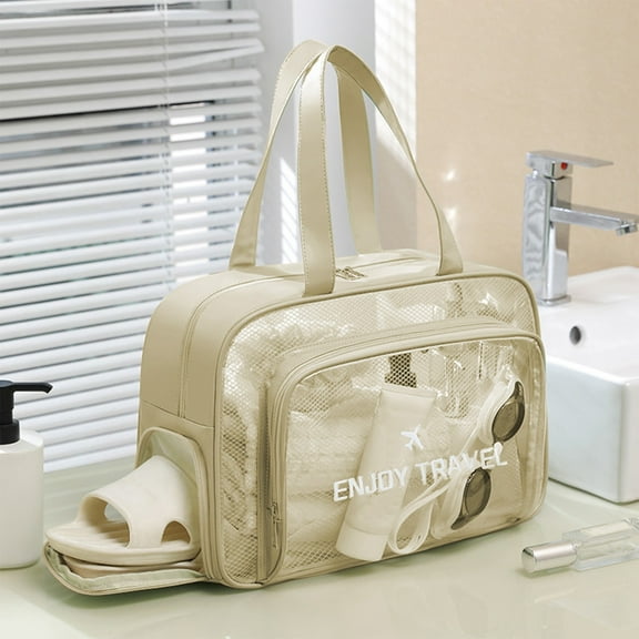 Tyidzon Waterproof Beach Bag Clear Toiletry Bag for Women Men, Portable Large Capacity Dry Wet Separation Fitness Sports Bag, Cosmetic Bag Goggles Swimming Suit Storage Bag