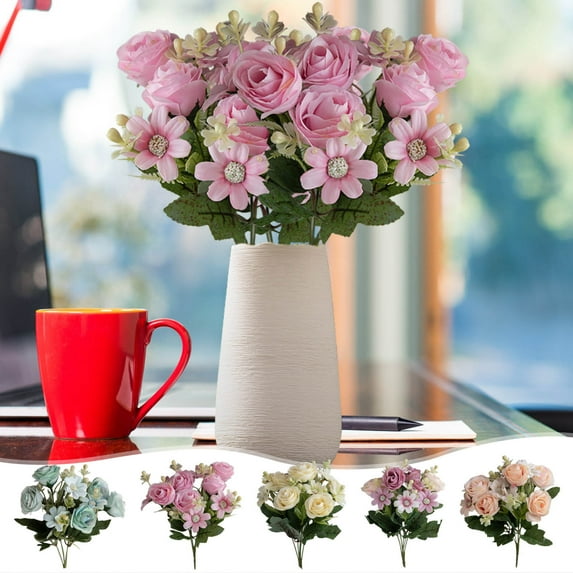 Tyidzon Yellow Roses Artificial Flowers 13 Inch Fake Flowers Roses Spring Gifts for Home Kitchen Wedding Party Decorations