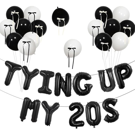 Tying Up My 20s Decorations Tying Up My 20s Foil Balloon Black White Latex Balloon with Ribbon Bows Coquette 30th Birthday Decorations for Women Death To My Twenties Party Supplies