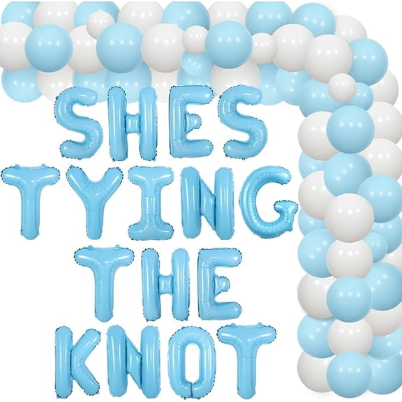 She's Tying the Knot Bachelorette Party Decorations Blue Bow Garland Arch Kit She's Tying The Knot Balloon Banner Bow Tie and I Do Diamond Balloons Bow Bridal Shower Engagement Wedding Party