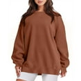 Tyiszil Casual Women Tops Brown Long Sleeve Solid Crew Neck Pullover