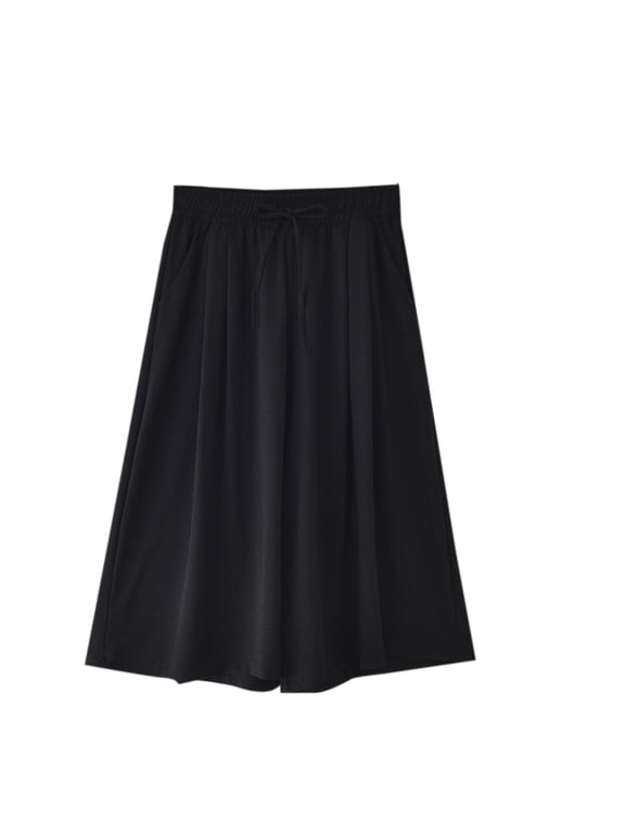 Culottes Women's Casual Pants Elastic Cropped Solid High Waist Capris Womens Trousers