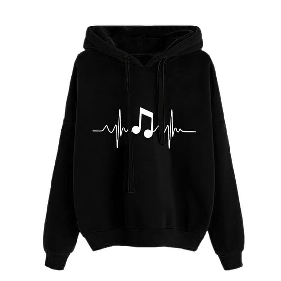 Ayolanni Graphic Winter Tops for Women Black Plus Size Long Sleeve Pullover Hoodies Women Shirts L