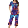 Tyiszil Pajamas for Women Sets Plus Size Blue Shirt and Capris Hallo