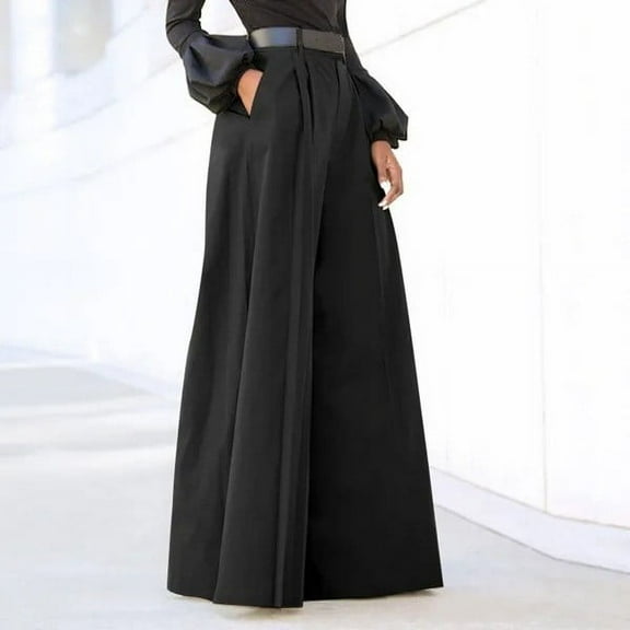 Tyiszil Palazzo Pants for Girls Elastic Solid High Waist Wide-Leg Pants Ladies Pants