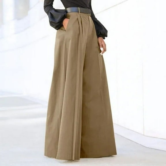 Tyiszil Palazzo Trendy Pants for Women Solid Wide-Leg High Waist Elastic Pants Womens Trousers