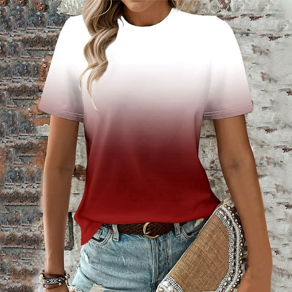 Ayolanni Round Neck Trendy Tops for Women Pullover Graphic Short Sleeve T-Shirts Womens Tee Shirts