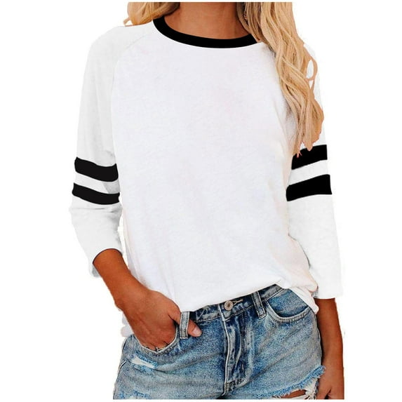 Tyiszil Round Neck Womens Top Pullover 3/4 Sleeve Solid T-Shirts Women's Shirt