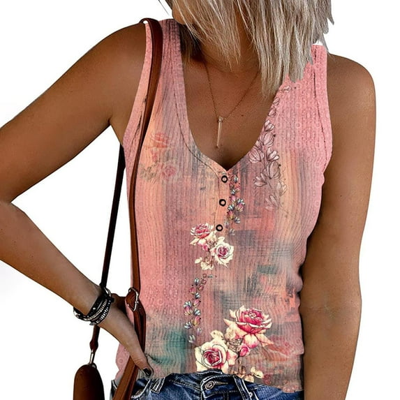 Ayolanni Spring Tops for Women V-Neck Sleeveless Graphic Muscle Tank Tops for Women Plus Size
