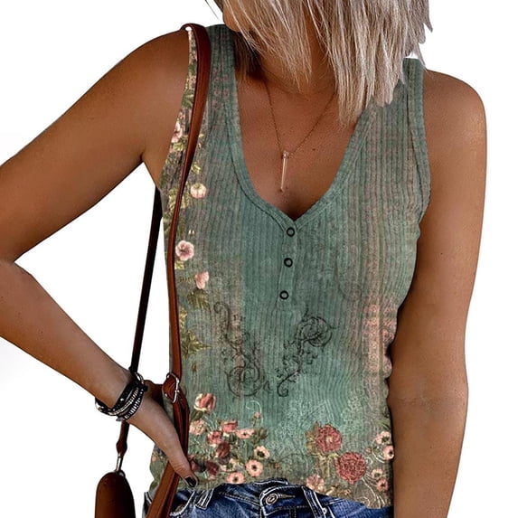 Tyiszil Trendy Womens Tops V-Neck Graphic Sleeveless Muscle Tank Tops Womens T-Shirts