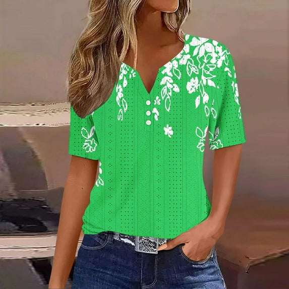 Ayolanni Women Tops Plus Size Floral Print Elbow-Length Casual V-Neck Blouses & Tops Women's Blouse