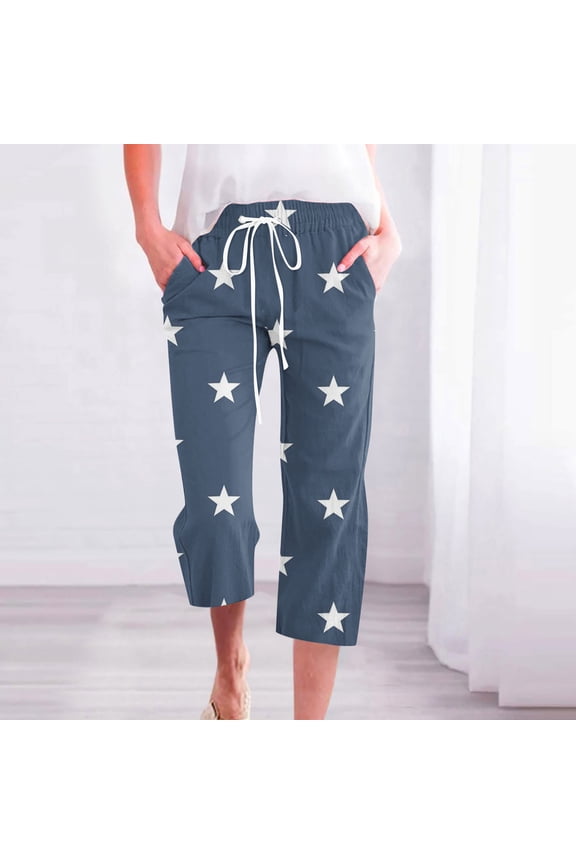 Women Within Plus Size Pants Cropped Wide-Leg High Waist Grapic Drawstring Capris Comfortable Pants for Women