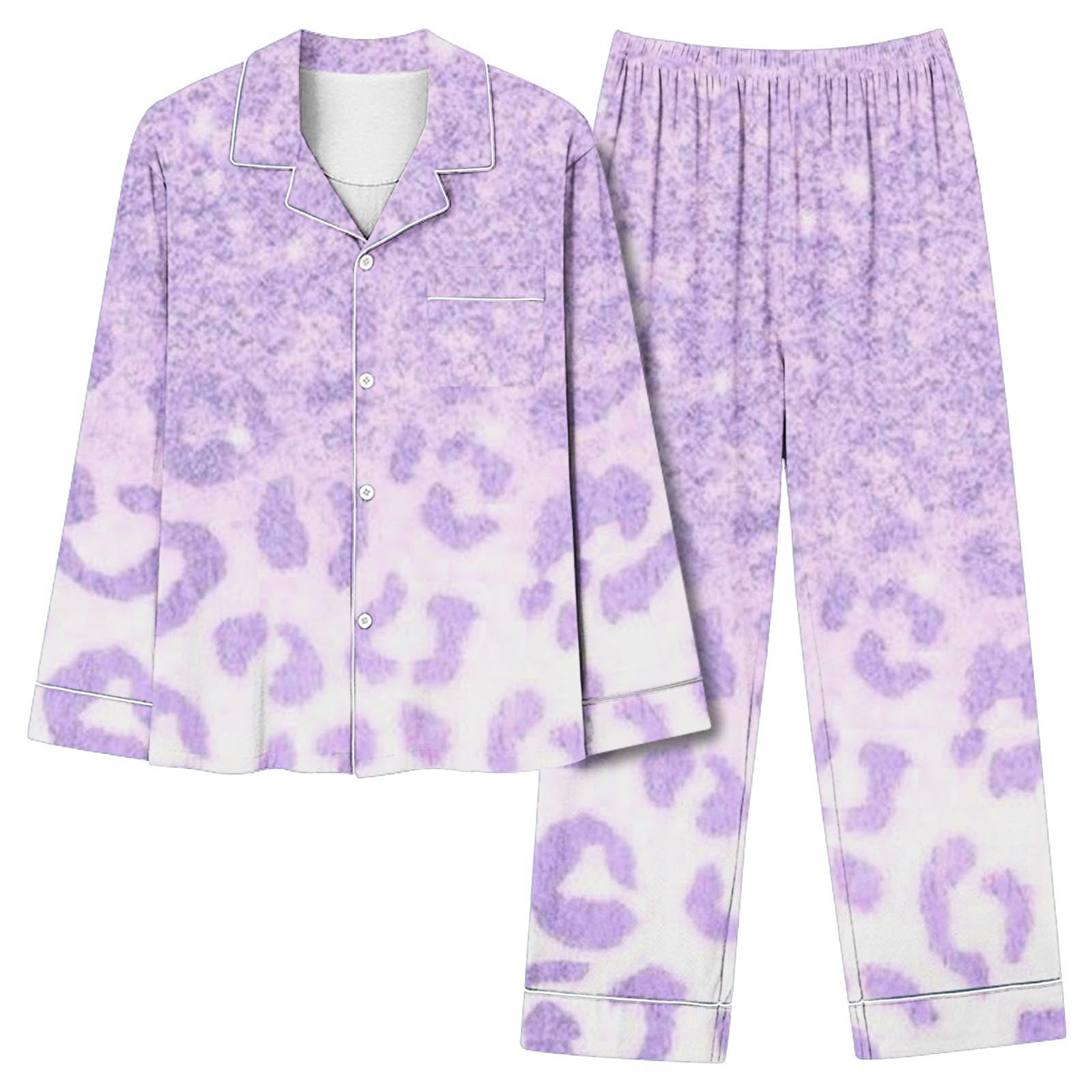 Tyiszil 2PC Pajamas for Women Set Yellow Plus Size Long Sleeve Leopard Print V Neck Pajama Girls Matching Sets Walmart