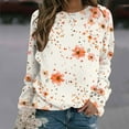 thumbnail image 1 of Ayolanni Women Tops Orange Floral Print Long Sleeve Crew Neck Pullover Sweatshirts Women Shirts,S-XXL, 1 of 5