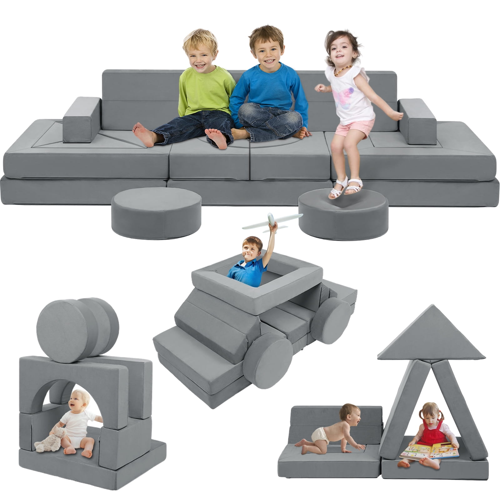 Tykacna 22Pcs Kids Play Couch - Convertible Foam Sofa for Playroom ...