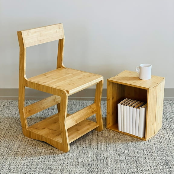 Tyl Bamboo Brown Stackable Chair with Storage, Includes 1 Chair and 1 Storage Box, DR. Organizer