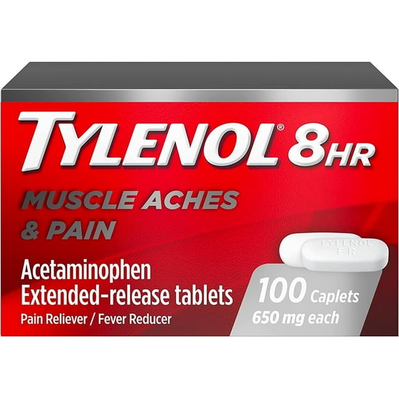 Tylenol 8 Hour Muscle Aches & Pain Acetaminophen Tablets for Muscle & Joint Pain, 100 ct