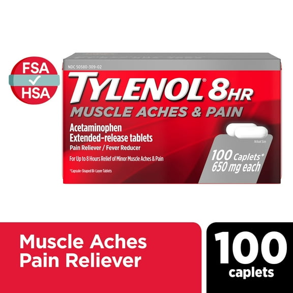 Tylenol 8 Hour Muscle Aches & Pain Tablets with Acetaminophen, 100 Count