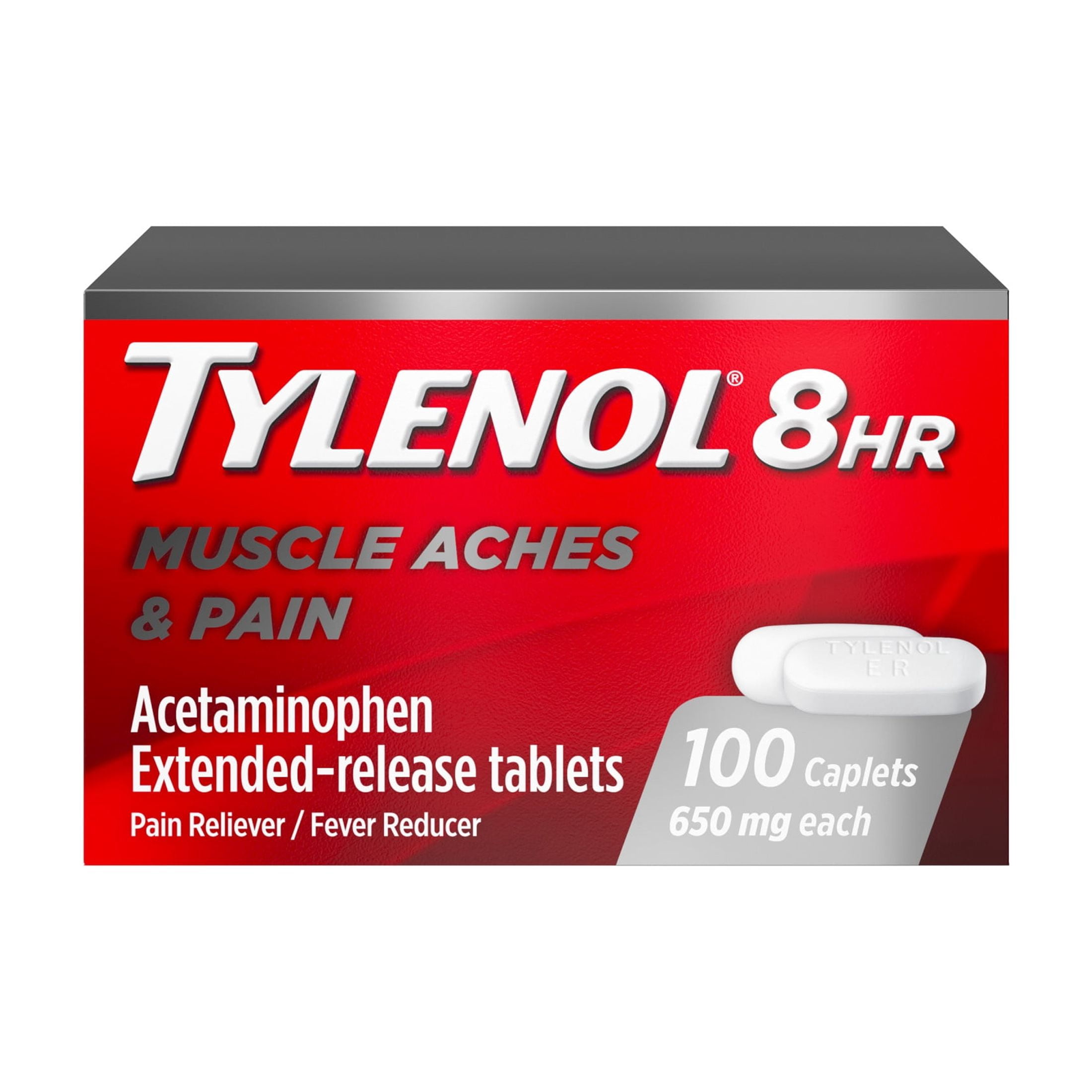 Tylenol 8 Hour Muscle Aches Pain Relief Tablets with Acetaminophen, 100 Count