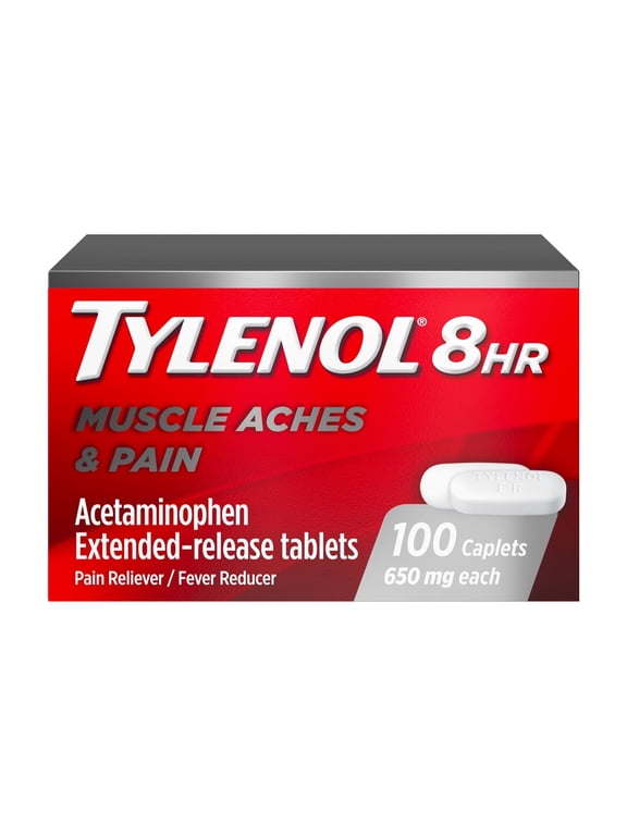 8 Hour Muscle Aches Pain Relief Tablets with Acetaminophen, 100 Count