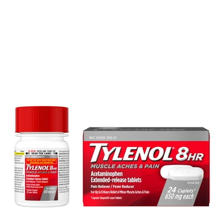 Tylenol 8 Hour Muscle Aches Pain Relief Tablets with Acetaminophen, 24 Count