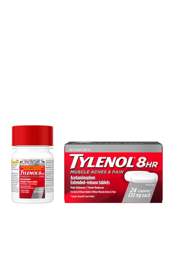 8 Hour Muscle Aches Pain Relief Tablets with Acetaminophen, 24 Count