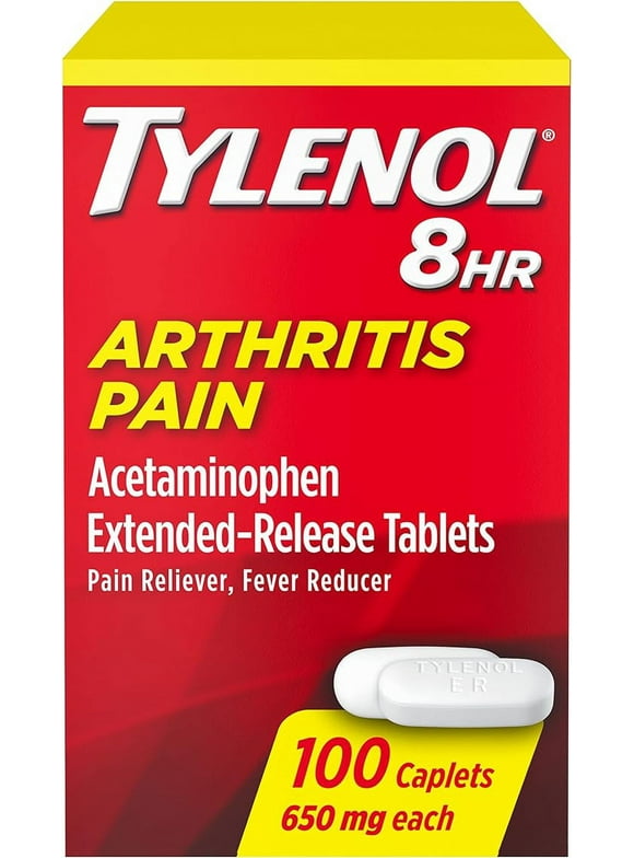 Tylenol 8HR Arthritis Pain Relief Caplets, 650 mg Acetaminophen Pain Relief Pills for Minor Arthritis Pain & Joint Pain, Fever Reducer, Oral Pain Reliever for Joint Pain; 100 ct.; Pack of 1