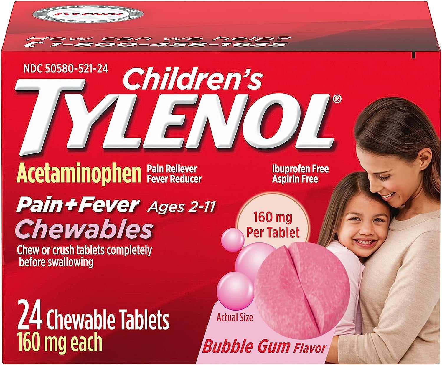 Tylenol Children's Chewables with 160 mg Acetaminophen, Pain Reliever