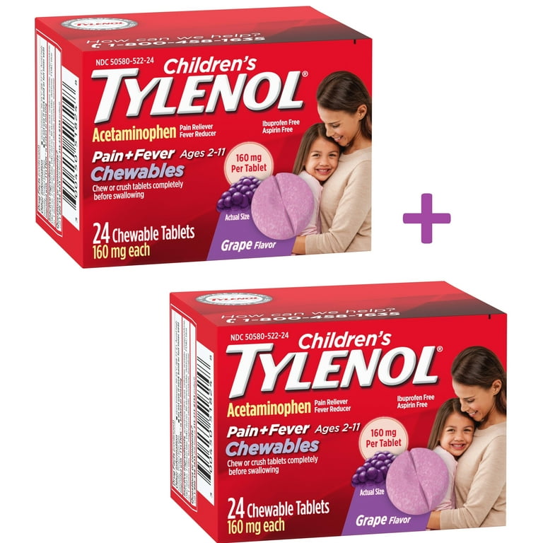TYLENOL Childrens Chewable Tablets, Pain Plus Fever Relief, Grape
