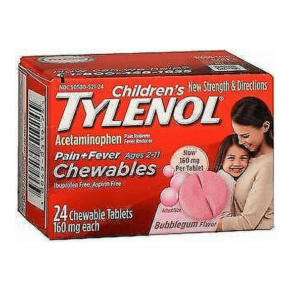 Tylenol Childrens Pain Plus Fever Reducer Chewables Tablets Bubblegum-flavored, 24 Ea, 6 Pack