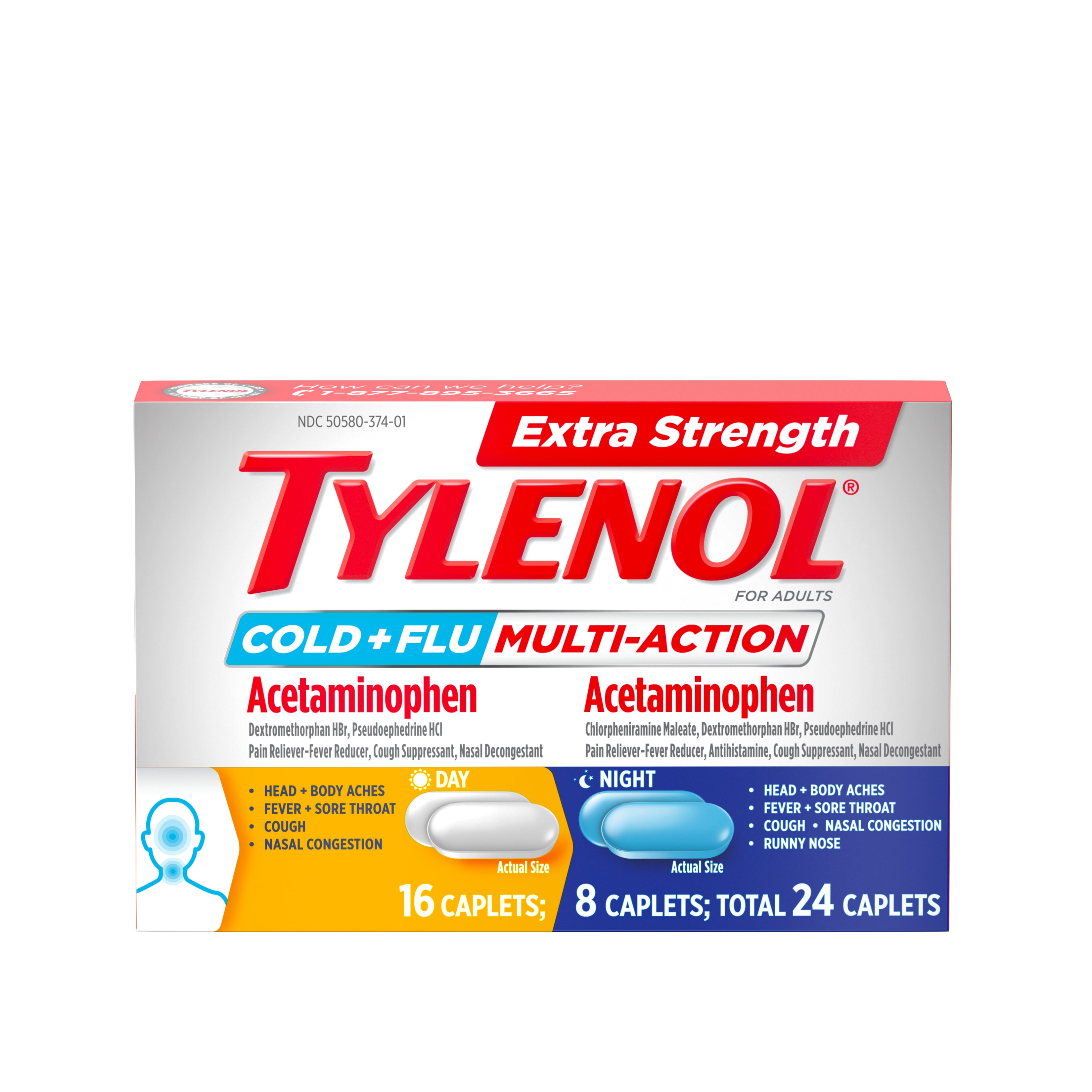 Tylenol Cold + Flu Multi-Action Daytime + Nighttime Caplets 24 ct