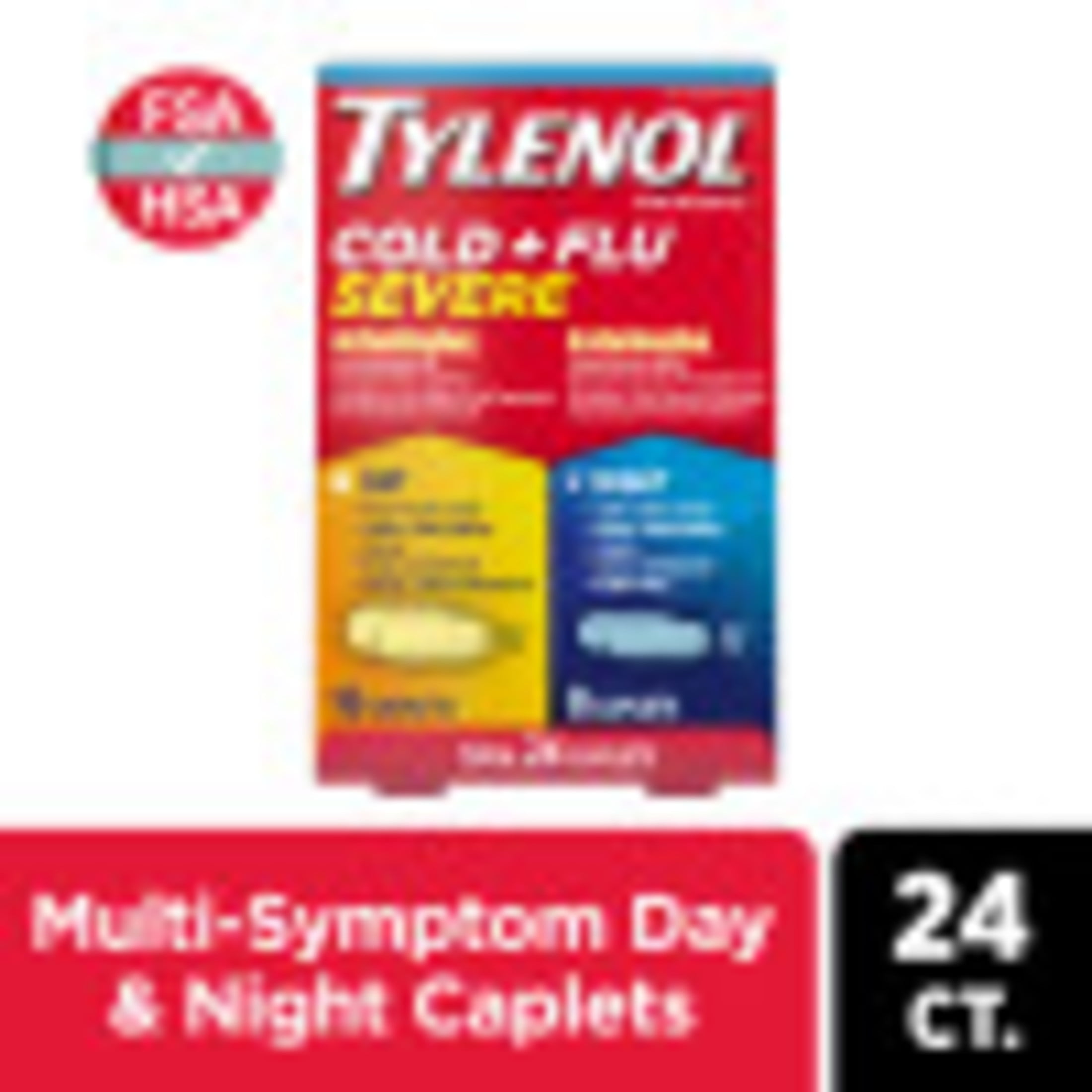 Tylenol Cold + Flu Severe Day & Night Caplets Combo Pack, 24 Count.
