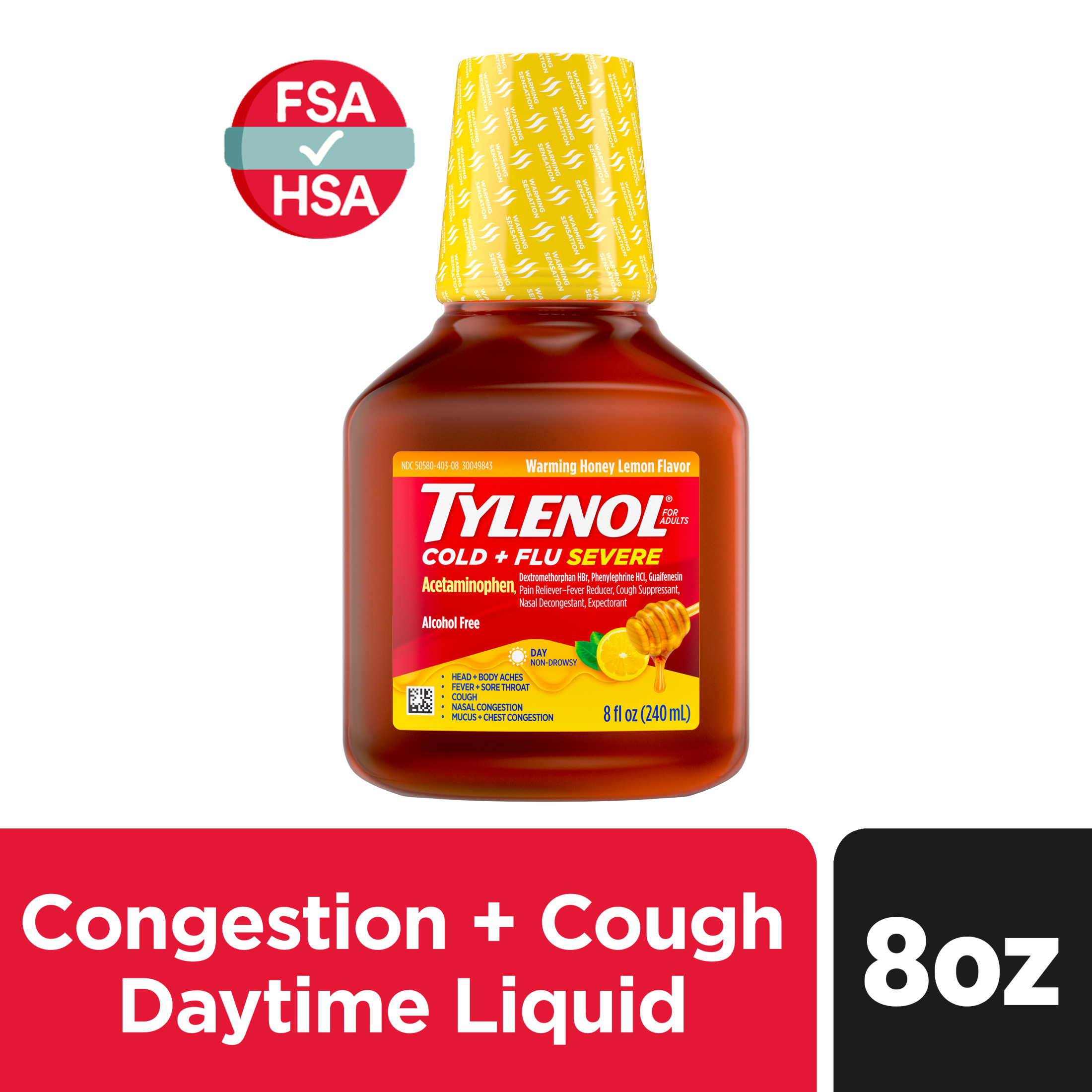 Tylenol Cold + Flu Severe Flu Medicine, Honey Lemon Flavor, 8 fl. oz - image 1 of 12