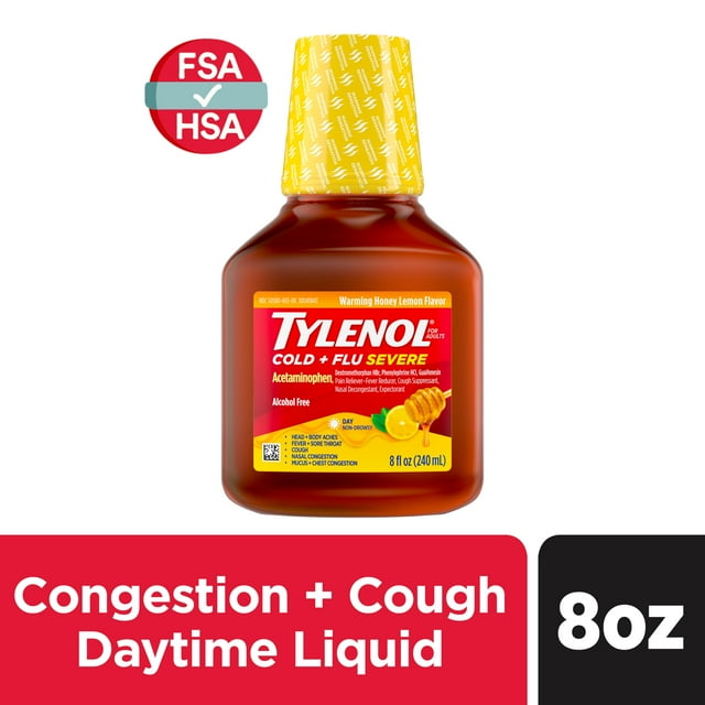 Tylenol Cold + Flu Severe Flu Medicine, Honey Lemon Flavor, 8 fl. oz