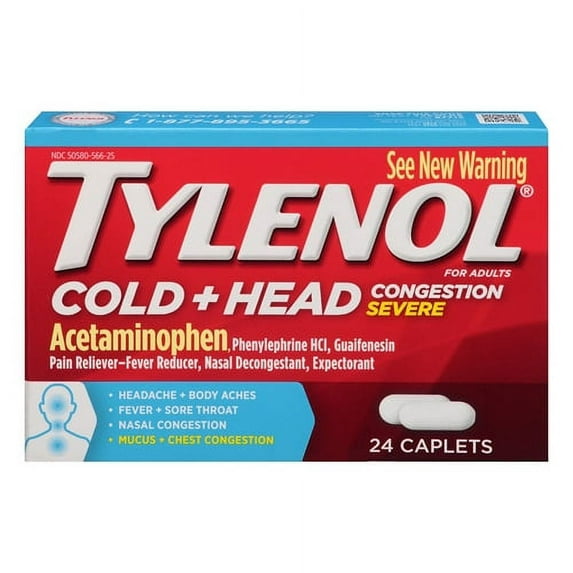 Tylenol Cold Head Congestion Severe Caplets For Adults - 24 Ea, 3 Pack