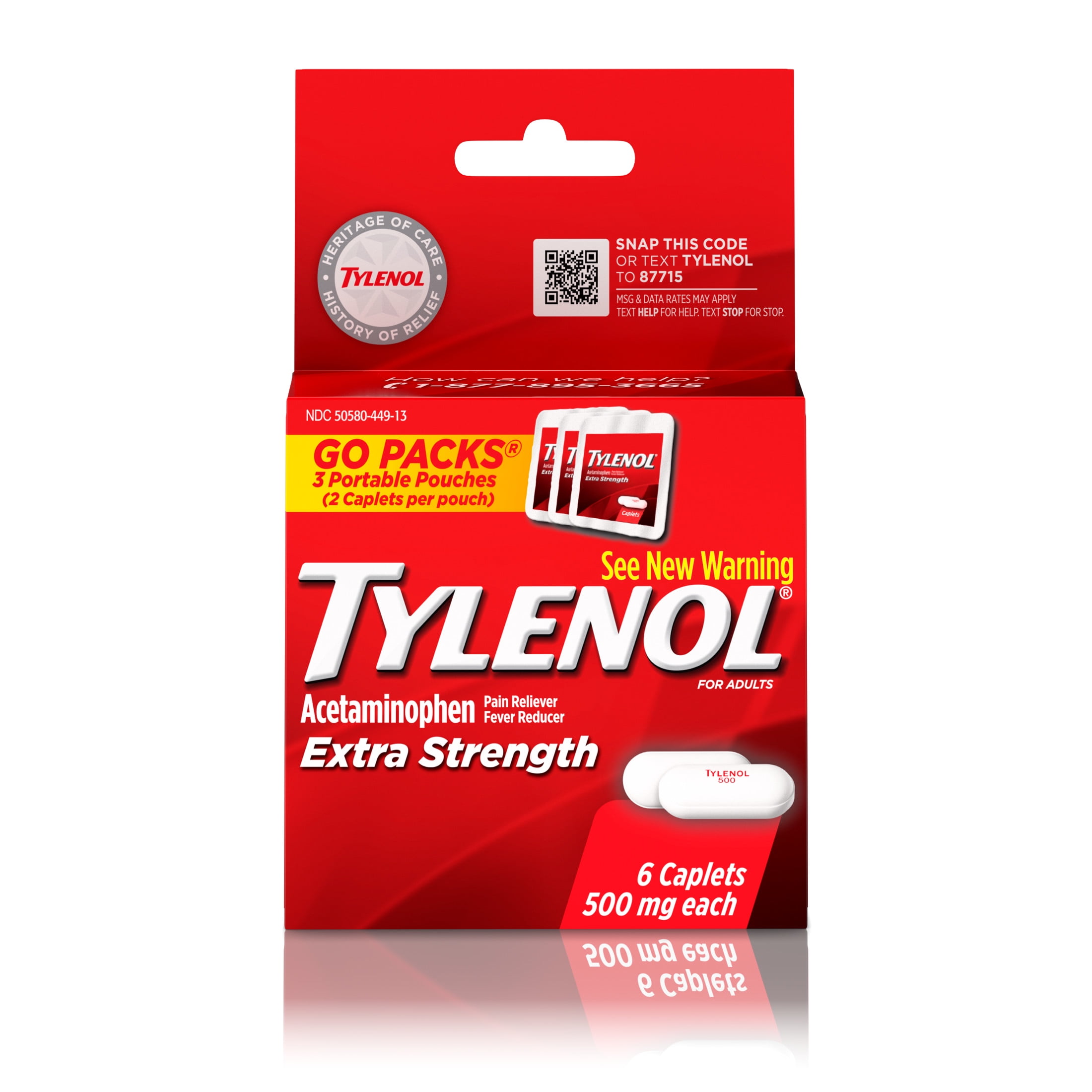 Tylenol Extra Strength 500 mg Acetaminophen Caplets, Travel Size, 6 Ct