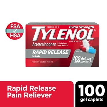 Tylenol Extra Strength 500 mg Acetaminophen Rapid Release Gels, 100 Ct