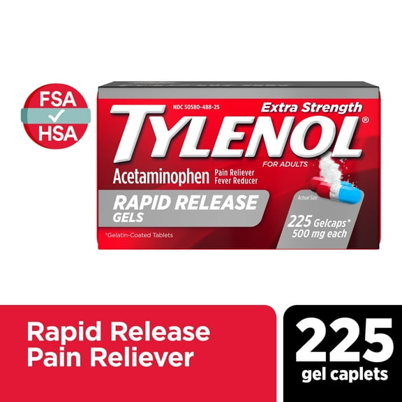 Tylenol Extra Strength 500 mg Acetaminophen Rapid Release Gels, 225 Count