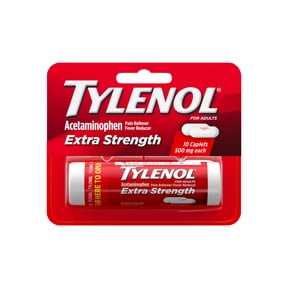 Tylenol Extra Strength 500mg Acetaminophen Caplets, Travel Size, 10 Count