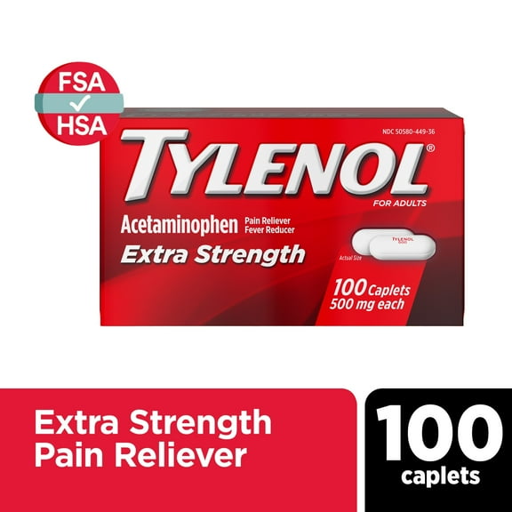 Tylenol Extra Strength 500mg Acetaminophen Caplets, Value Size, 100 Ct