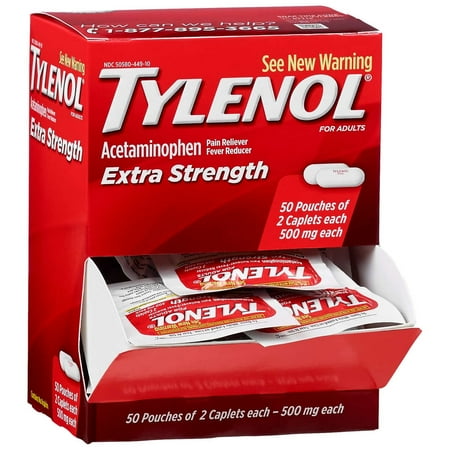Tylenol Extra Strength Acetaminophen Caplets, Dispenser Pack, 2 Caplets, 50 ct