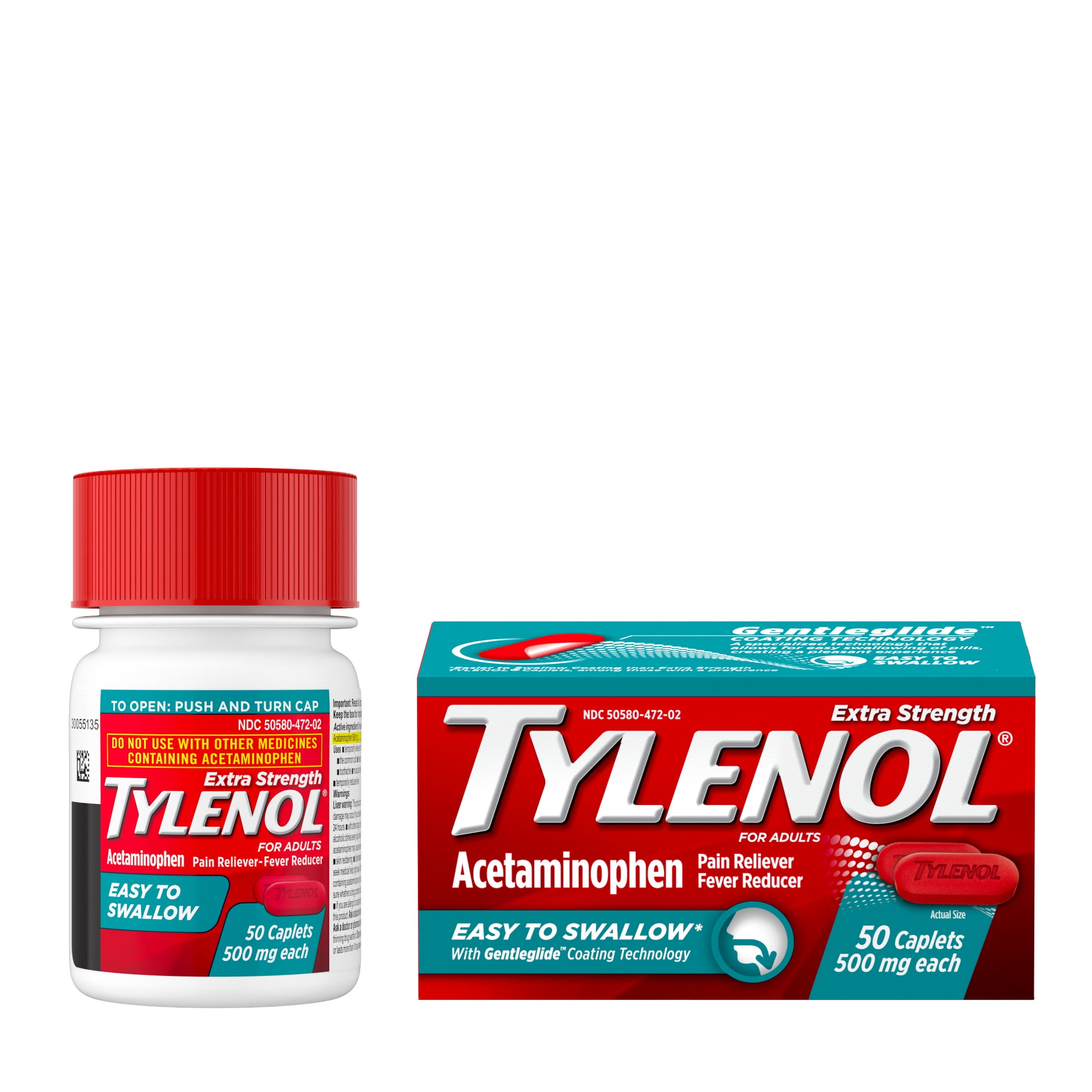 Tylenol Extra Strength Acetaminophen, Easy to Swallow Caplets, 50 Count