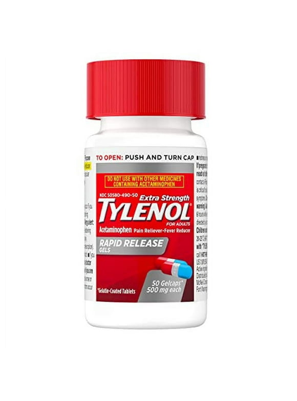 Tylenol Extra Strength Acetaminophen Rapid Release Gels for Pain & Fever Relief, 50 ct