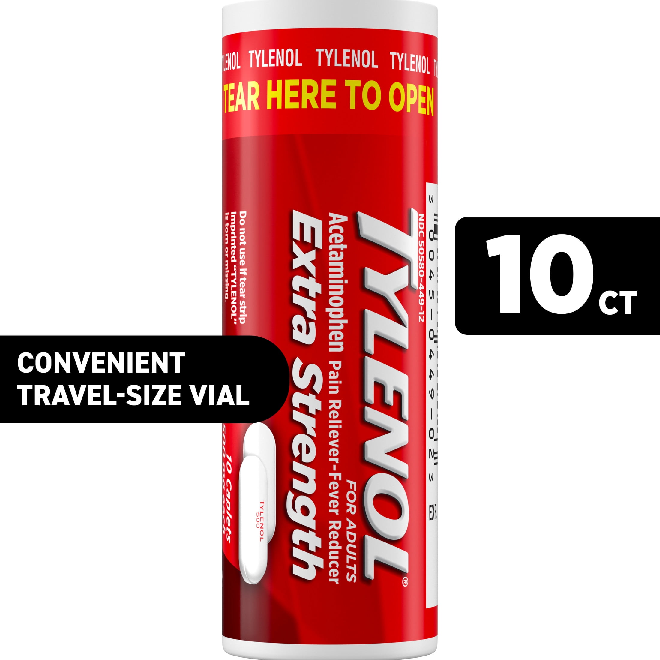 Tylenol Extra Strength 500mg Acetaminophen Caplets, Travel Size, 10 Count
