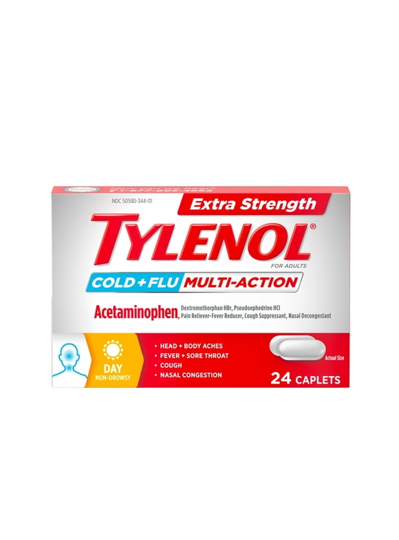 Tylenol Extra Strength Cold + Flu Multi-Action Daytime Caplets, 24 ct